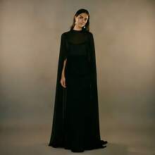 Chiffon Capelet Evening Dress, Satin Maxi Gown, Elegant Formal Dress Weddings & Black Tie Events - 白色 - 查看 4