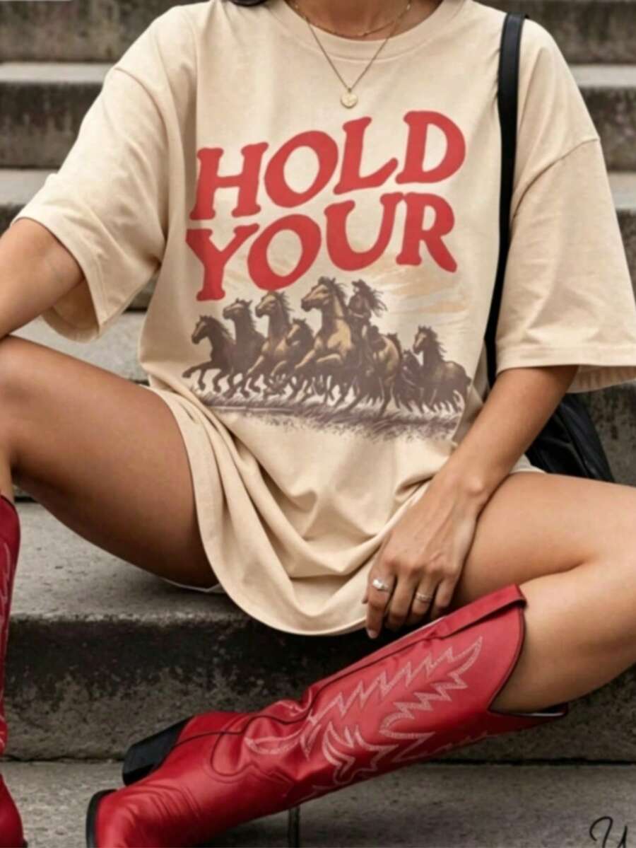 2026 NEW Country Music Festival Shirt,Hold Your Horses Shirt Western Graphic Tee Country Concert Outfit C (2),Summer Outfits For Women,Graphic Tees Women,Blusas Bonitas De Mujer - Màu be - Xem 1