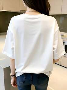 Classic One-Piece T-Shirt With Mary's And Floral Design, 100% Cotton, For Women, Suitable For Casual Daily Wear, Soft, Classic Style, Unisex, Available In 5 Colors, Best-Selling Item, Summer T-Shirt. - 白色 - 查看 2