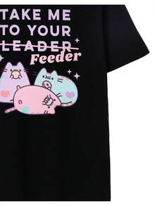 Camiseta para  con estampado divertido de gato, diseño tipo meme, holgada y cómoda, manga corta, ideal para uso diario, estilo casual y moderno, perfecta como regalo original, 100 % algodón, talla única - Negro - Ver 3