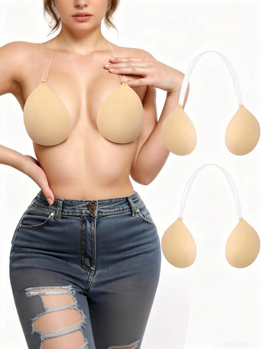 Damen trägerloser unsichtbarer Klebe-BH, wiederverwendbarer selbstklebender Silikon-BH ohne Rücken, Push-Up Lift, rutschfest, geeignet für trägerlose Kleider, Badeanzüge, Bikinis, Strand, Schwimmen, Hochzeit, Braut, Abendparty, Reise-Essential - mehrfarbig - Übersicht 1