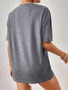 Camiseta de hombros caídos de color sólido - Gris - Ver 2