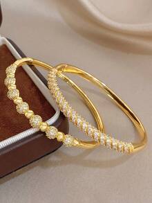 18K Gold Plated Anti-Fade Elegant Round Bead & Twisted Zirconia Bracelet Set, Women's Jewelry Set, Summer Bohemian Beach Jewelry, Vacation Season, Mother's Day Gift, Daily Party Date Evening Dinner Wedding Valentine's Day Anniversary Music Festival Christmas Date Easter Halloween - Multicolor - View 2