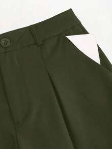 Sweetro Conjunto a juego de chaleco negro de una hilera y pantalones de pierna ancha con fruncidos - Verde militar - Ver 4