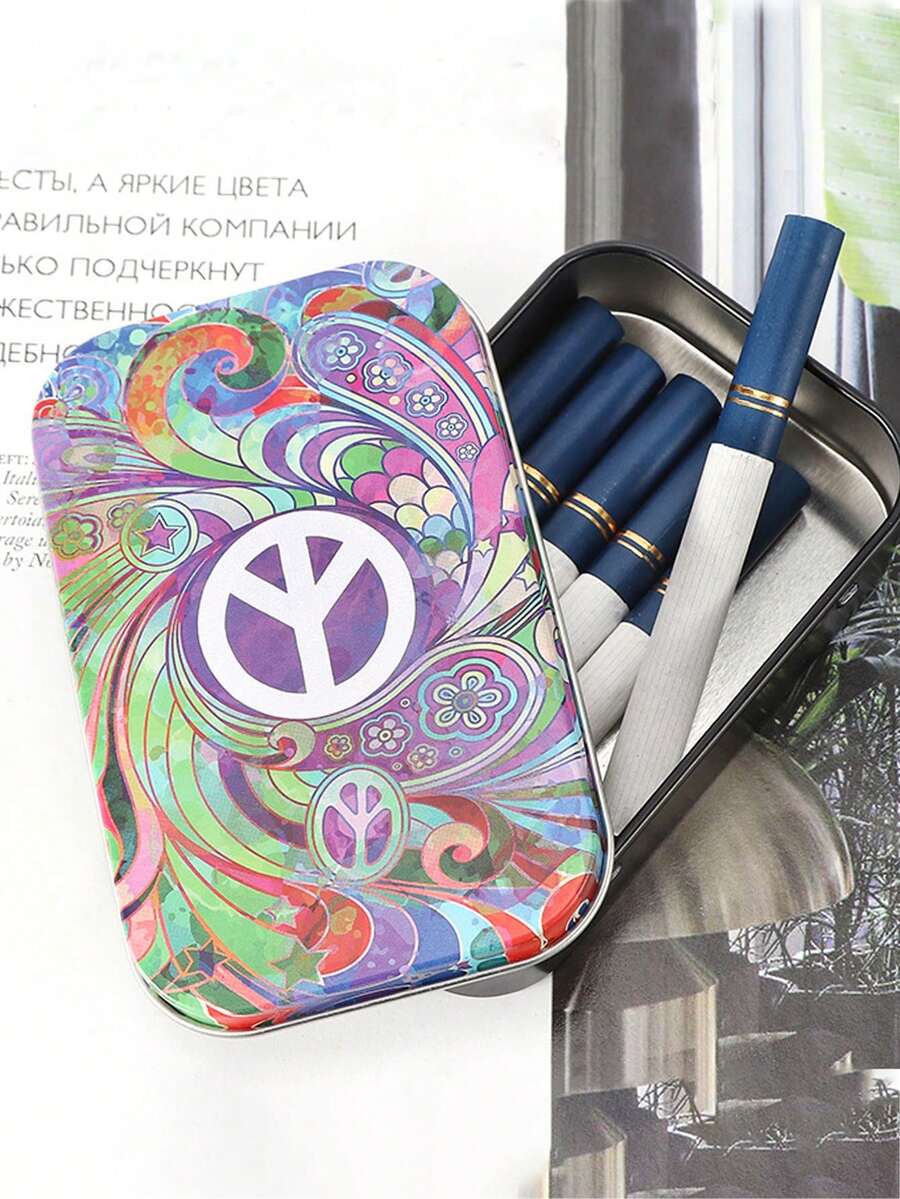 1pc Vintage Style Creative Printed Pattern Cigarette Case, Portable Carry-On Cigarette Box, Suitable For Commuting, Shopping, Vacation - Multicolor - View 1