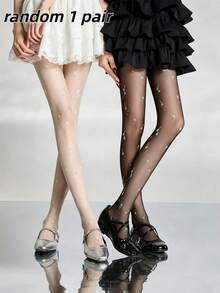 1/2/3 paires de collants fins transparents imprimés pour femmes, motif floral délicat, confortables et respirants, amincissants et flatteurs, convenant pour un usage quotidien, au bureau et au printemps - Multicolore - Voir 14