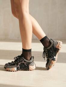 Nuevas zapatillas deportivas con plataforma y lazo completamente enjoyado con diamante de imitación, zapatos casuales de moda y cómodos para el uso diario - Negro - Ver 6