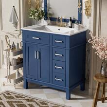 MERAX 30" Bathroom Vanity With Ceramic Sink, Modern Storage Cabinet With Soft-Close Doors, Deep Drawer & Standard Drawer, Stylish Bath Vanity For Small Bathrooms, Blue - Blue - View 3
