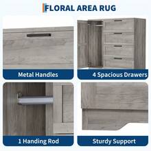 Armario de Almacenamiento de 43.3 Pulgadas con 4 Cajones y Puerta, Armario de Madera para Ropa con Varilla Colgante, Ideal para Dormitorio y Sala de Vestir - Gris - Ver 4