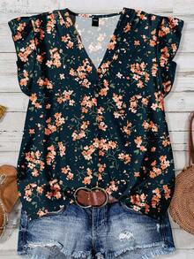 Camisa casual de vacaciones para mujer, diseño minimalista adecuado para el verano, blusa con estampado floral diminuto, camisa de verano para mujer, conjunto de vacaciones para mujer - Multicolor 4 - Ver 1