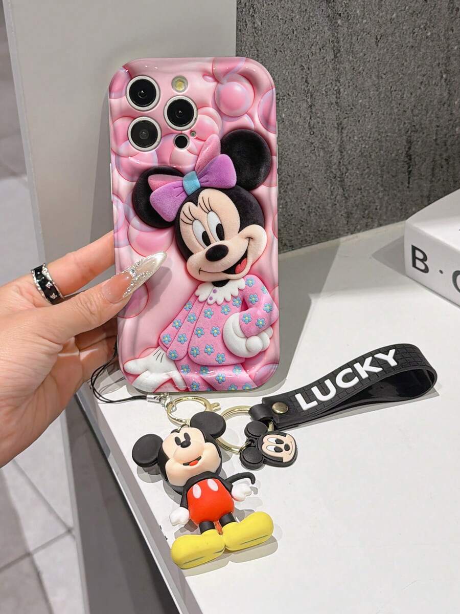 This Disney Mickey Mouse Lanyard Phone Case Is Fully Covered In TPU Material. It's Shockproof, Lightweight, And Compatible With IPhone17/16/11/13/15/15 Plus/15 Pro/15 Pro Max/12/14 Pro Max/11 Pro Max/12 Pro/12 Pro Max/13. This Phone Case Makes A Popular Birthday Gift Or Business Gift; It's Durable, Stain- And Fingerprint Resistant, And Suitable For Both Men And Women. The Set Also Includes A Mickey Mouse Phone Case And A Mickey Mouse Plush Bracelet. It's A Perfect Gift For Friends And Family. This Stylish Phone Case Is Fun, Lightweight, And Durable. IPhone17 Pro Max Phone Case, Minnie Mouse Phone Case. - 白色 - 查看 1
