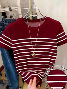 Camiseta de mujer de manga corta con cuello redondo, casual y versátil, a rayas - Multicolor 2 - Ver 1