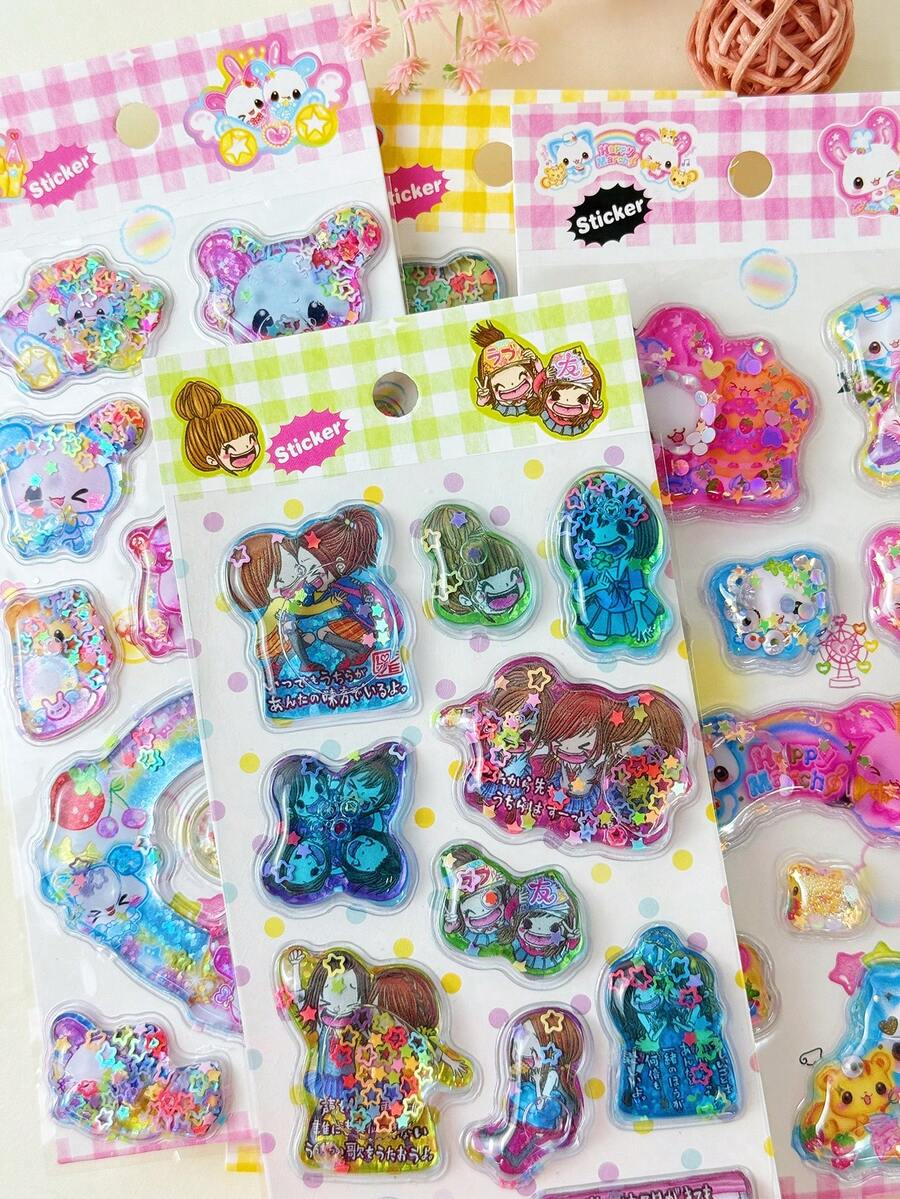 New 2026 Design Cute Girl Water Decal Stickers, Adorable Stickers, Fun Shiny Embossed Decorations, Japanese Anime Stickers, 3D Texture, Delicate Design, Self-Adhesive Waterproof Decorative Stickers, Creating A Complete Decorative Atmosphere With Tactile Effect. - Multicolor - View 1