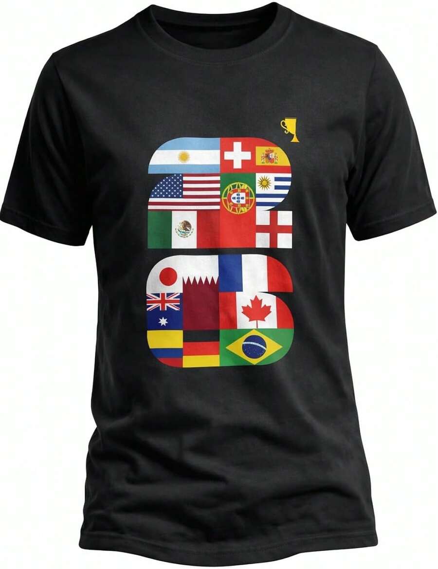 Camisetas unisex de manga corta, camisetas de fútbol – mercancía de la Copa Mundial 2026, ropa unisex para aficionados, camisetas ligeras, adecuadas para días de juego, fiestas de aficionados y para viajes. - Negro - Ver 1