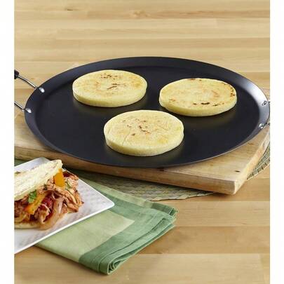 IMUSA 11 Inch Carbon Steel Nonstick Round Comal Black With Metal Handles For Tortillas Flatbread Stovetop Use