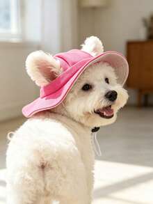 Sombrero de sol de poliéster con decoración de orejas lindas, ajustable anti-caída, protección solar, adecuado para perros pequeños en primavera, otoño e invierno para uso al aire libre - Rosa - Ver 5