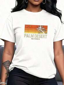 Women's Retro Palm Tree Desert California Vintage Summer T-Shirt. Suitable As A Gift. Women's T-Shirt. Elegant Blouses. Boho Chic. Soft, Breathable, And Comfortable Women's Top, Ideal For Spring, Summer, And Fall, Perfect For Vacations, Travel, And Everyday Wear. Suitable As A Gift. Women's T-Shirt. Elegant Blouses. Boho Chic. Soft, Breathable, And Comfortable Women's Top, Ideal For Spring, Summer, And Fall, Perfect For Vacations, Travel, And Everyday Wear. - 白色 1 - 查看 7