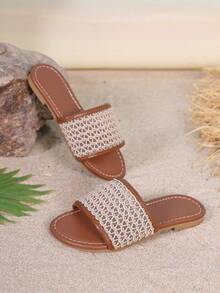 Summer Essential Woven Sandals For Kids, Breathable Flat-Sole Versatile Outdoor Slippers - Brown - View 6