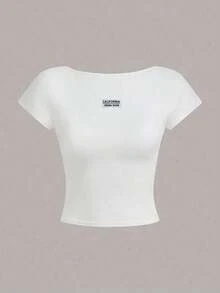 Camiseta corta con escote en la espalda, acolchada y ceñida, ideal para el verano - Blanco - Ver 2