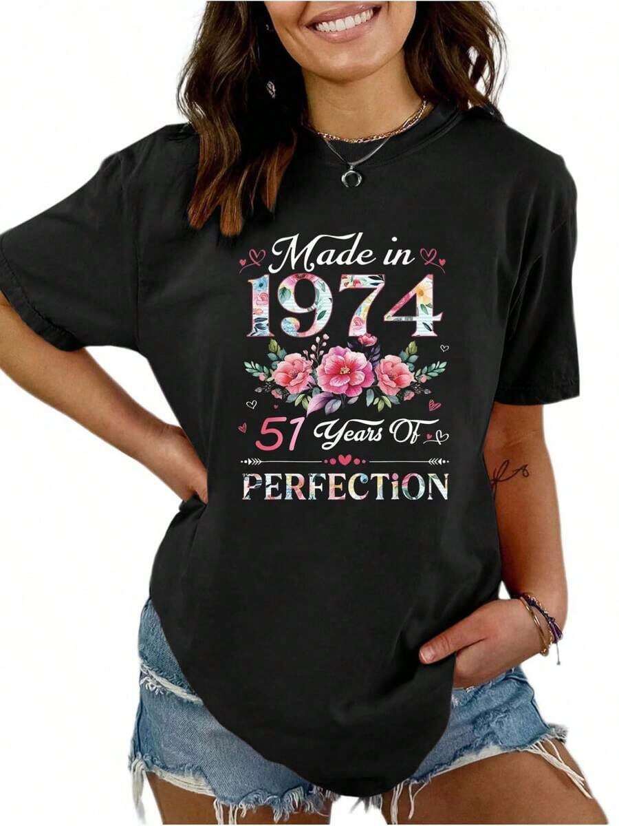 Women's Shirts, Flash , Retro Loose Short-Sleeved Top With Modern And Creative Print, Fashionable And Versatile, Soft And Comfortable, Elegant And Suitable For All Seasons, An Exquisite Gift, High-End Women's Clothing. - 黑色 - 查看 1