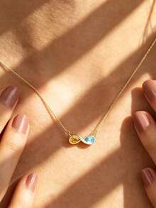 Dây chuyền tối giản 2 đá quý tượng trưng cho tháng sinh, dây chuyền gia đình bằng vàng 18K, mặt dây chuyền vàng, trang sức dành cho mẹ và con gái, quà tặng Ngày của Mẹ cho người phụ nữ - Kiểu 2 - Xem 4