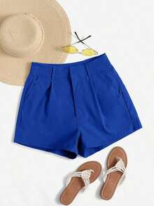 Shorts diarios tejidos de unicolor para mujer, sencillos - azul real - Ver 6