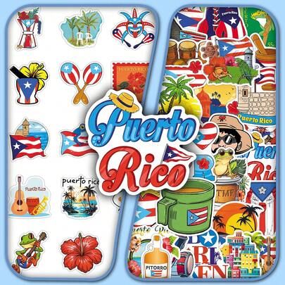 50 pièces Autocollants décoratifs de la culture locale, de la musique et de la nourriture de Porto Rico, en style bande dessinée, pour bouteilles d'eau, scrapbooking