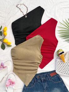 Conjunto de 3 piezas con top asimétrico casual de uso diario y de verano para vacaciones, talla grande 2 piezas adicionales, para volver al colegio o para la hora del té por la tarde - Multicolor 7 - Ver 8