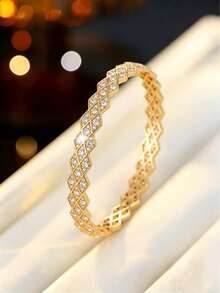 1pc Exquisite Rhombus Fully Paved Zirconia Design Bracelet, Delicate Micro-Inlaid Craftsmanship, Versatile Commute & Date Luxury Style Bracelet Accessory - Bracelet - View 1