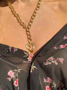 2pcs Heart Hollow Asymmetrical Fan Shaped Necklace, Suitable For Men's Daily, Party, Music Festival Wear - Multicolor - View 4