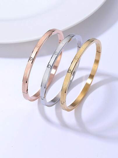 Bộ 3 chiếc vòng tay bằng thép không gỉ tối giản, đa năng, thiết kế hình trái tim khắc họa tiết, khóa cài, quà tặng cho phụ nữ, bạn gái, Ngày của Mẹ.