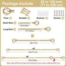 1 Set - Barra de cortina de 28-158 pulgadas con remates en forma de jaula retorcida, juego de barras de cortina ajustable con soportes, adecuado para decoración de dormitorio y cocina, diámetro de barra de 5/8 pulgadas, de gran resistencia - Diseño retro calado - dorado - Ver 17