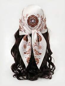 1 pièce Foulard polyester imprimé floral, accessoire décoratif polyvalent pour toutes les saisons - #1 Brun - Voir 1