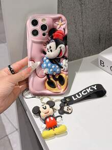 Disney Mickey Mouse Clubhouse Phone Case : 3D Fluffy Pattern Border Protector Phone Soft Phone Case With A Free Cute Mickey Bracelet Chain Lanyard, Mickey, Minnie, Goofy, Donald Duck, Daisy Duck, Pluto, For Apple 17 Promax 17 Pro 16 15 14 13 12 11 Pro Max XS Max X XR Soft Cover Summer Phone Case - 白色 - 查看 3