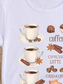 [Camiseta de Café] Camiseta para Amantes del Café, Camiseta con Estampado de Café, Chocolate y Helado para Trabajadores del Café - Atuendo para el Día de San Patricio - Ropa de Verano para Mujer - Blusas de Verano - Ropa de Vacaciones para Mujer - Camiseta Vintage de Estilo Urbano Unisex de Algodón Suelto de Manga Corta con Cuello Redondo - Blusas para mujer. blusas.blusas casuales para dama. - Blanco - Ver 3