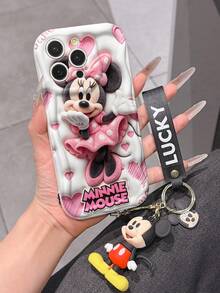 Disney Mickey Mouse Clubhouse Phone Case : 3D Fluffy Pattern Border Protector Phone Soft Phone Case With A Free Cute Mickey Bracelet Chain Lanyard, Mickey, Minnie, Goofy, Donald Duck, Daisy Duck, Pluto, For Apple 17 Promax 17 Pro 16 15 14 13 12 11 Pro Max XS Max X XR Soft Cover Summer Phone Case - trắng - Xem 5