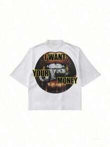Camisetas Premium Casuales Unisex Lindas, Camiseta Estilo Hip-Hop "I Want Your Money", 100% Algodón, Impresión a Doble Cara, Adecuada para Hombres y Mujeres, El Mejor Regalo para el Verano, Camiseta de Manga Corta Casual - Camisetas Premium de Algodón con Estampado Gráfico y Cuello Redondo - Camiseta Unisex de Corte Holgado, Cómoda, Estilo Vintage Urbano. - Blanco - Ver 3