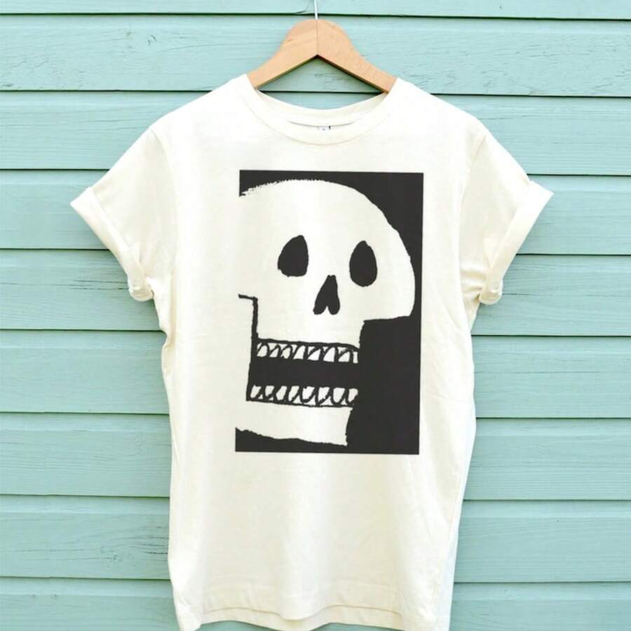 Skull Shirt, Skull Print, Skull T1Shirt, Skulls T-ShirT1S, Graphic T1EEs, M1ens T1Shirt, Skull Print, Funny T1ShirT1S.JPG 100% Cotton Unisex T-Shirt - Comfortable Premium Casual T-Shirt - 白色 - 查看 1
