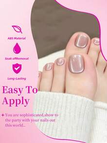 96pcs Y2K Style Cat Eye Edged False Toenails, Short Square Nude Color Fake Toenails, Suitable For Daily Wear, Applicable For Nail Salons And DIY - Multicolor - View 2