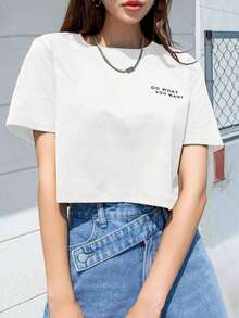 Y2K Style,  Style, The Newest Of 2026, Cute Style, Casual Style. Summer Cropped T-Shirt With Slogan Graphic: DO WHAT YOU WANT 180g (S-XXXL) - 白色 - 查看 6