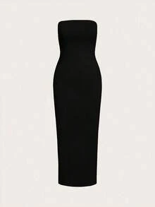 Vestido casual de cena ajustado al cuerpo sin tirantes para mujer - Negro - Ver 7