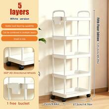 3/4/5-Tier Plastic Rolling Utility Cart With Handle, Multi-Functional Storage Trolley For Office, Living Room,Movable Storage Organizer With Wheels, White And Black - View 15