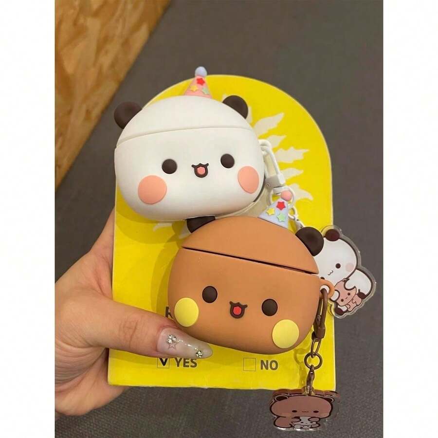 1 chiếc ốp tai nghe hình gấu bánh kem hoạt hình đôi, tương thích với Apple 4, ốp bảo vệ bằng silicon mềm, tương thích với Pro 3/Pro 2, phong cách Hàn Quốc và Nhật Bản mới. - trắng - Xem 1