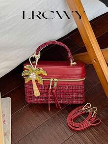 Túi xách nữ, túi tote vuông thời trang, túi đeo chéo vai thanh lịch, màu đỏ tía. - Màu Đỏ Sâu - Xem 4