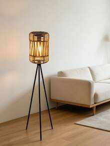 1PC Boho Rustic Solar Rattan Floor Lamp, Home Garden Patio Balcony Decor, Hand Woven Shade Iron Tripod Stand, Indoor & Outdoor Universal Light, Daily Holiday Party Decoration, Festival Gift, Home Renovation Must-Have - Multicolor - View 9