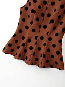 Camiseta de mujer sexy y elegante con estampado de lunares, adecuada para atuendos de primavera/verano - Marrón 2 - Ver 3