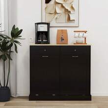 Two Drawers And Two-Compartment Tilt-Out Trash Cabinet Kitchen Trash Cabinet-Black - Black1 - View 3