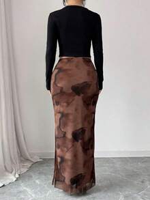 Falda ajustada de malla con estampado de leopardo para mujer, ropa de otoño - Multicolor - Ver 2