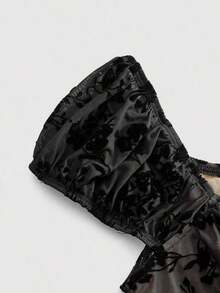 MOD Vestido De Terciopelo Con Malla Y Cinta De Lazo De Flor De Mujer - Negro - Ver 4
