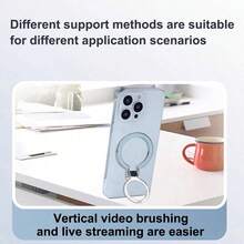 1pc Ultra-Thin Finger Ring Phone Holder, Self-Adhesive Design, Smooth Texture, Portable Desktop Stand. C-Shaped Magnetic Component Can Be Used With Magnetic Accessories, Foldable Design To Save Space, Smartphone Ring Holder & Decorative Accessory. - Multicolor - View 5